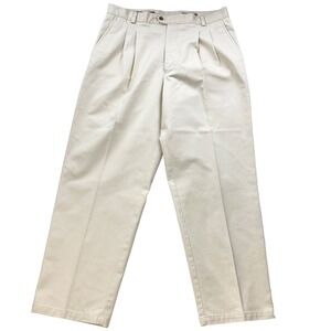 Nordstrom Men's SmartCare Classic Chino Pants Size 35x29 Pleated Cotton Cream